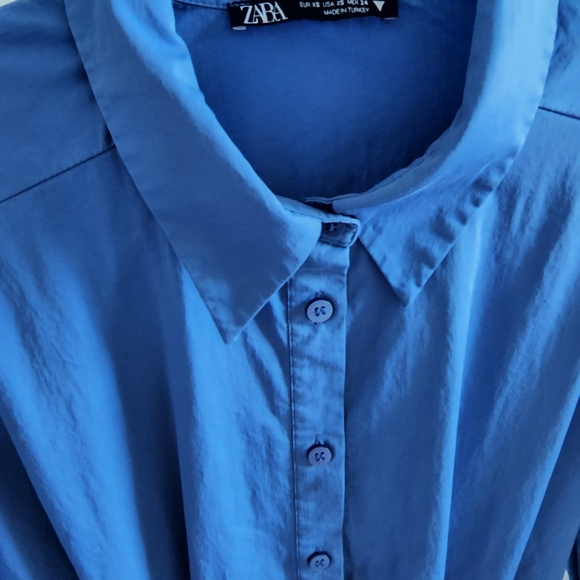 Zara Button Up Blue Shirt with Pockets - Picture 6 of 9